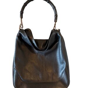 Gucci Black Leather Bamboo Shoulder Bag